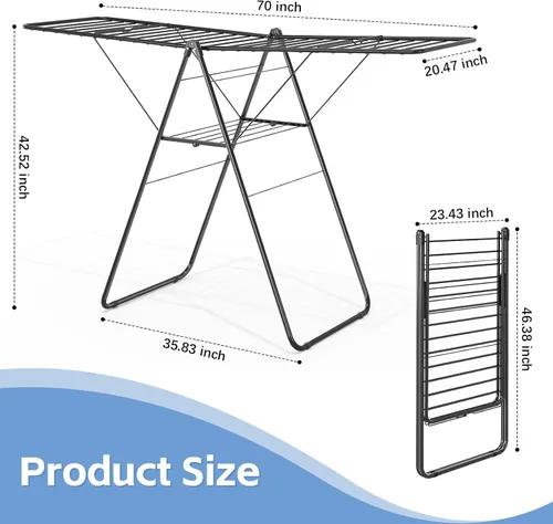 Miniatura 2 de KINGBOARD Tendedero plegable para ropa con altura ajustable, estante de lavandería de metal, para uso en interiores y exteriores, sin montaje, 20.47
