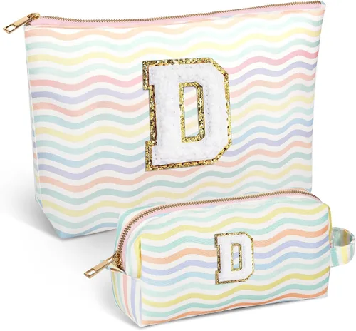 Miniatura 10 de Bolsa de viaje de maquillaje con monograma de 2 piezas para regalos de niñas adolescentes, bolsa de cosméticos para niñas, bolsa de aseo de viaje