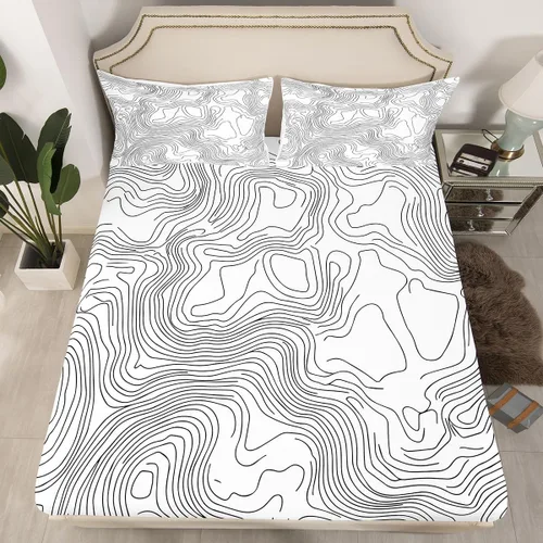 Miniatura 21 de Sábana bajera ajustable con estampado de guitarra, tamaño individual, protector de colchón con 1 funda de almohada, diseño de notas de partitura