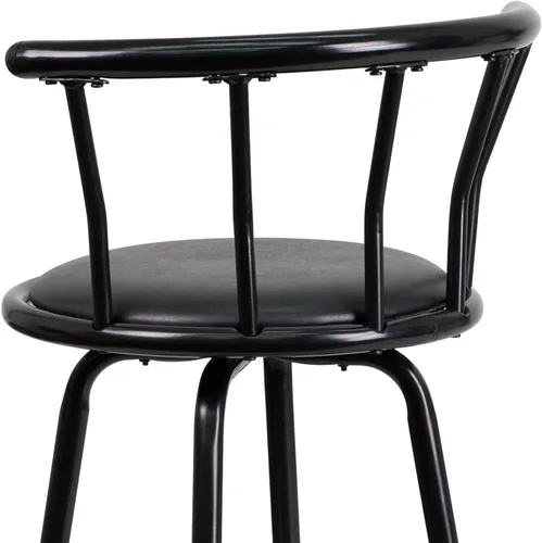Miniatura 9 de Flash Furniture Taburete de bar Charla Crown Back de metal negro con asiento giratorio de vinilo negro