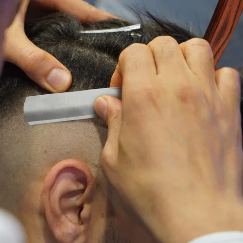 Miniatura 7 de Navaja de afeitar recta con estropajo - Afeitadora profesional de borde recto de acero inoxidable premium para barbero con estropajo para aseo