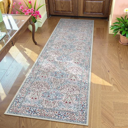 Miniatura 38 de Lahome Tapete floral lavable, suave, para entrada y cocina, 2 x 3 pies, antideslizante, bohemio, ultradelgado, fácil de limpiar, para interior, Azul
