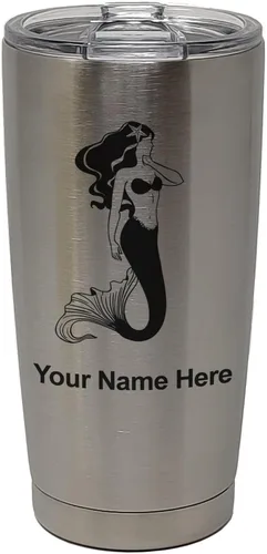 Miniatura 33 de LaserGram Vaso aislado al vacío de 20 onzas, sirena, grabado personalizado incluido (negro)