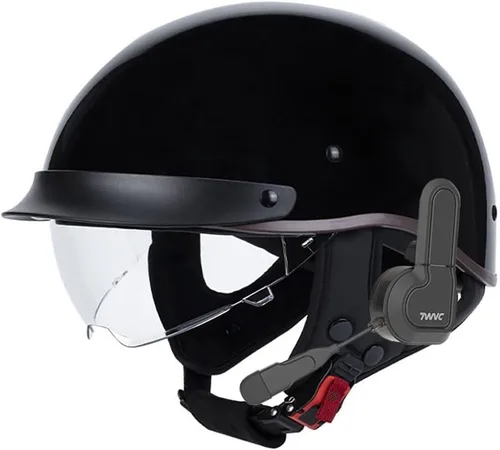 Miniatura 9 de Casco de motocicleta con Bluetooth, estilo alemán, casco abierto, aprobado por DOT, micrófono con altavoz integrado con visera retráctil