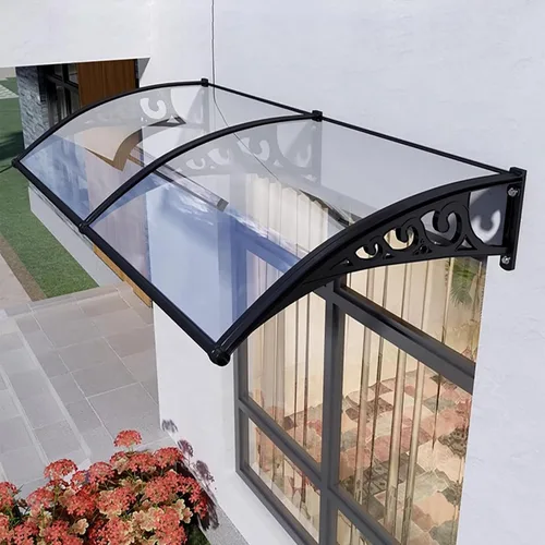 Toldo para ventana y puerta con soporte de acero plástico, toldo para patio de puerta delantera al aire libre, transparente - 60x60cm/24x24in