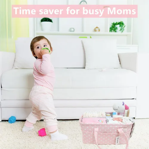 Miniatura 3 de Organizador de Pañales Rosa para Bebé Niña - Cesta Organizadora de Pañales Portátil Grande para Mesa de Cambio - Organizador de Pañales - Bolsa Tote