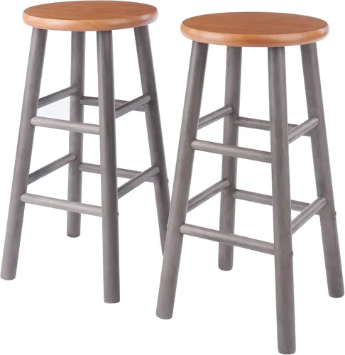 Miniatura 8 de Ergode Juego de taburetes de madera para mostrador, color gris ostra, juego de 2 piezas, madera maciza, capacidad de peso de 220 libras, estable