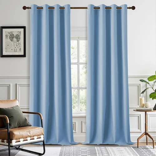 Miniatura 10 de DONREN Cortinas opacas de lino con aislamiento térmico de 52 x 95 pulgadas, cortinas de oscurecimiento de habitación con ojales para dormitorio