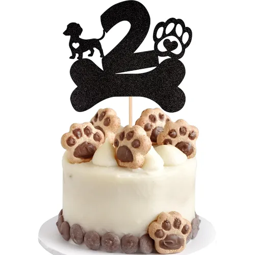 Miniatura 19 de 1 pieza de decoración para pastel de tercer cumpleaños con purpurina negra con pata de perro de tres años de edad, cachorro de perro, hueso de hueso