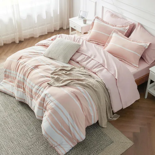 Miniatura 21 de Bedsure Juego de ropa de cama con edredón tamaño individual de 5 piezas, juego de ropa de cama a rayas azules para todas las estaciones, reversible