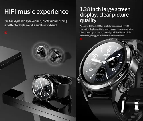 Miniatura 3 de Tuanzi JM03 2 en 1 Reloj inteligente con auriculares 1.28 "Smartwatch TWS HiFi Stereo Wireless Headset Combo Bluetooth Phone Call para Android iOS