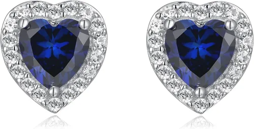 Miniatura 2 de Amazon Essentials Aretes de plata de ley con halo de corazón de zafiro blanco, (anteriormente colección Amazon)