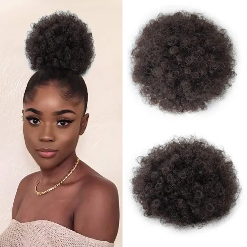 Miniatura 18 de Yinmei Baibian Extensiones de Cabello Sintéticas de Moño con Cordón Afro Rizado Crespo Degradado Marrón Tamaño Grande Peinado Recogido para Mujeres