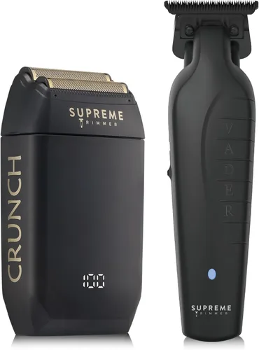 Supreme Trimmer Vader Trimmer & Crunch Foil Shaver Kit de corte de pelo para barbería profesional DLC T-Blade | Recortadora de barba ST3778 & STF602