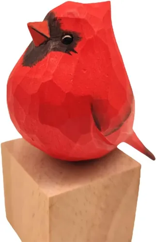 Miniatura 35 de Figura de pájaro de madera Azure Tit, tilo tallado a mano, marrón claro, decoración moderna para el hogar, regalo de pájaro