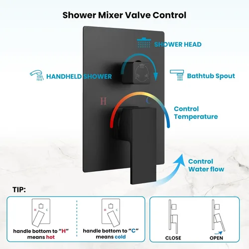 Miniatura 9 de gotonovo Grifo de ducha negro mate, montaje en pared, sistema de ducha de baño de triple función con boquilla de bañera, cuadrado de alta presión