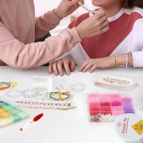 Miniatura 6 de Cuerda elástica de 0.5mm para pulseras, QBJAYTY 262 yardas, cuerda elástica transparente extensible para pulseras para cuentas de semillas, letras