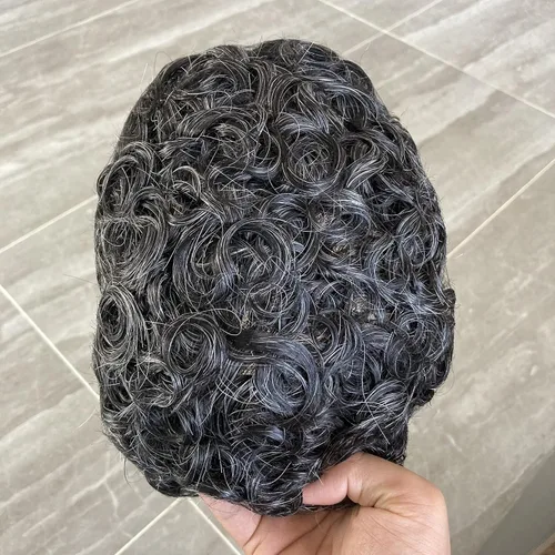 Miniatura 8 de SIMBEAUTY Cabello humano Remy indio 360 ondulado, 0.394 pulgadas, base de piel de tupé rizado, 10 x 8 pulgadas, para hombres negros con sistema