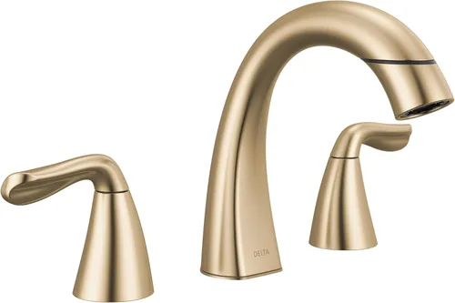 Grifo de baño Delta Arvo de oro cepillado con rociador, grifo de lavabo de baño de 8 pulgadas y 3 orificios de instalación extendida con rociador