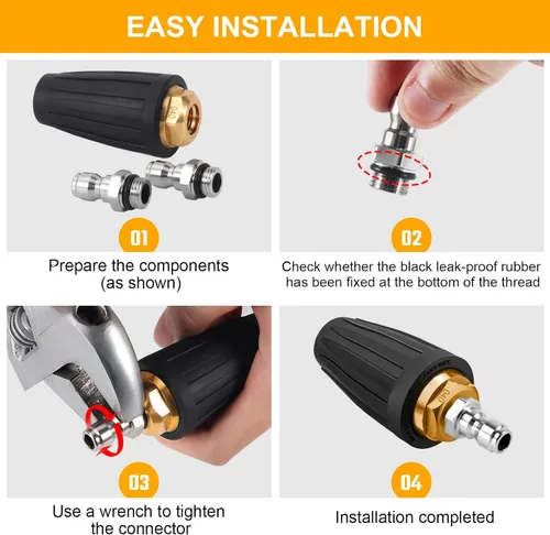 Miniatura 8 de Kit de boquilla turbo para limpiador a presión Jansamn Max 4000PSI Boquilla turbo con rotación de 360° para limpiador a presión con conexión rápida