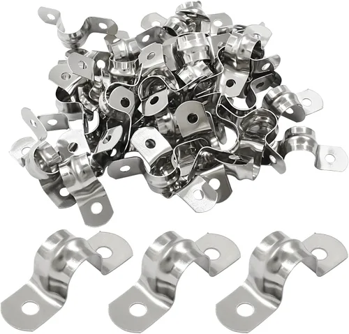 Miniatura 2 de Hitefu 50 correas de tubo rígidas de acero inoxidable, M12 1/2 pulgadas, correa de dos agujeros, abrazaderas de tubo con soporte en U, abrazadera