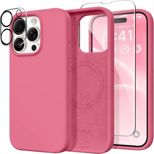 Miniatura 199 de GONEZ Funda de silicona para iPhone 14 Pro Max, compatible con MagSafe, con protector de pantalla + protector de lente de cámara, silicona líquida a