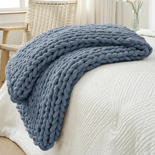 Miniatura 13 de Bigacogo Manta de punto grueso para sofá, 51 x 63 pulgadas, 100% tejida a mano con hilo de felpilla grueso jumbo, acogedoras y suaves mantas grandes