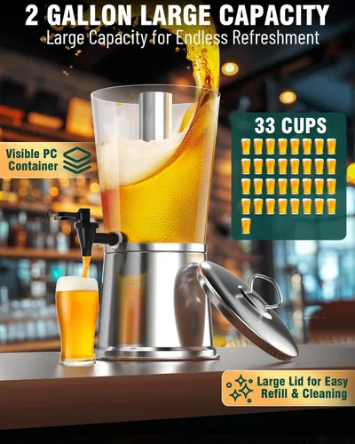 Miniatura 5 de WantJoin - Dispensador de bebidas con soporte, dispensador de bebidas para fiestas, dispensador de agua de acero inoxidable con núcleo de hielo