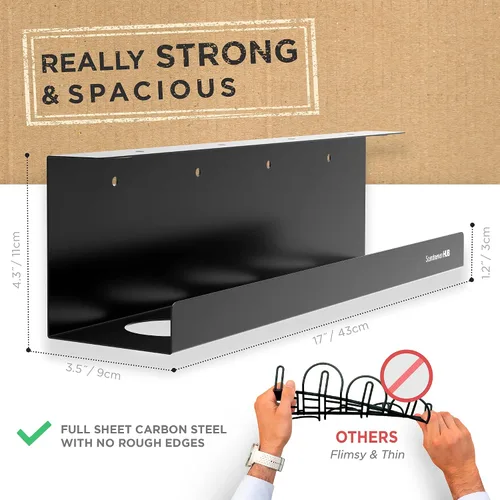 Miniatura 9 de Bandeja de organización de cables para debajo del escritorio, organizador sin taladros para escritorio de cristal. Estante perfecto para organizar