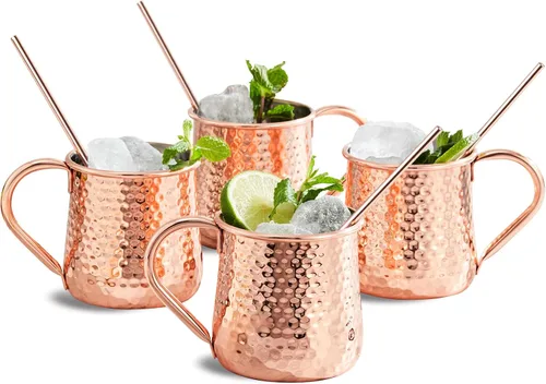 Miniatura 8 de KITESSENSU 16-PC All-in-One Moscow Mule Mugs Set, 17 oz Hammered Copper Mule Mugs Kit with Straws, Coasters, 20/40ml Jigger, Opener and Stirrer
