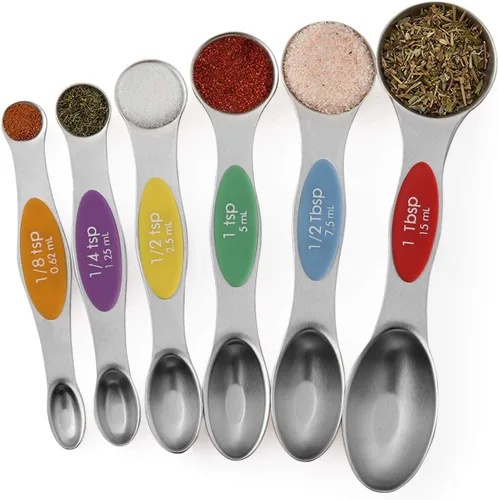Miniatura 3 de Juego de cucharas medidoras magnéticas de acero inoxidable apilables de doble cara, cucharaditas y cucharadas para medir ingredientes secos y Color 6