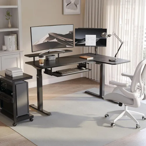 Miniatura 9 de EUREKA ERGONOMIC Escritorio eléctrico de pie en forma de L de 55 pulgadas, escritorio para juegos de computadora de altura ajustable con bandeja