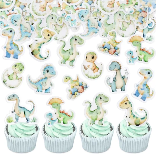 Miniatura 10 de 28 piezas de decoración de pastel de dinosaurio 3D artificiales de bolas verdes y marrones, decoración de pastel de coco artificial para baby