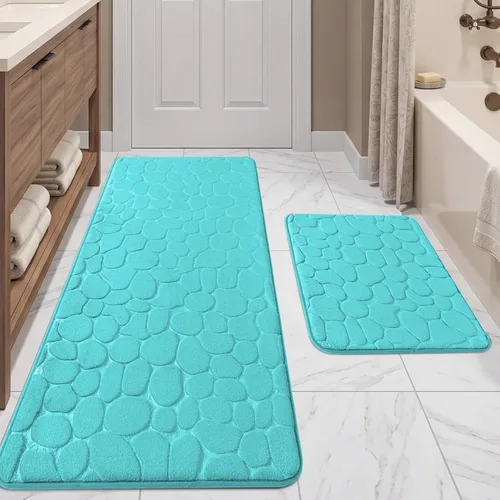 Miniatura 39 de YIHOUSE Juego de 2 tapetes de baño de espuma viscoelástica, antideslizantes, absorbentes de agua, lavables, para fregadero, inodoro y suelo Negro