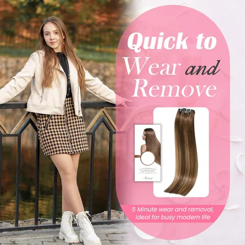 Miniatura 8 de Aison Extensiones de cabello con clip balayage de cabello humano real, extensiones de cabello ombre 100% de cabello humano para mujer, 12 pulgadas