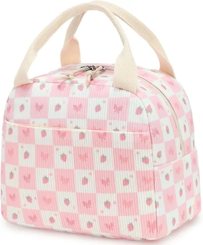 Miniatura 9 de Bluboon Bolsa de almuerzo para mujer, bonita bolsa de almuerzo de pana con correa para el hombro, reutilizable, aislada, gran capacidad
