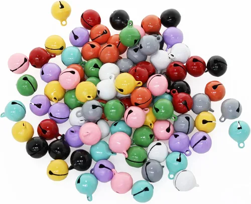 100 cascabeles de cascabel, BetterJonny de 0.551 in, 10 colores dulces, campanas pequeñas de metal para manualidades, campanas de decoración de 100