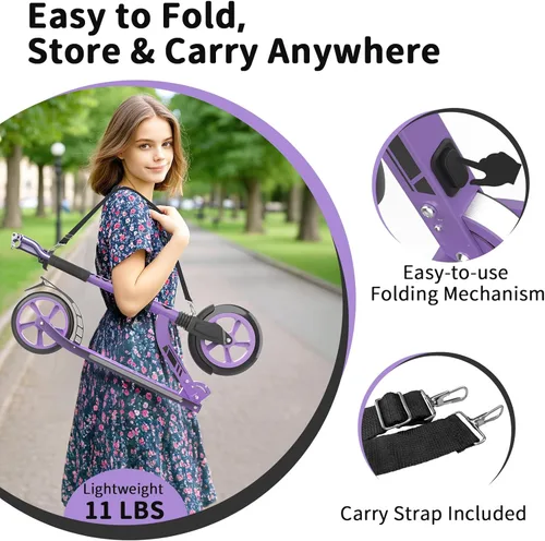 Miniatura 4 de BELEEV V8 Scooters para niños a partir de 6 años con cubierta iluminada, scooter plegable de 2 ruedas para adultos y adolescentes, 4 de altura