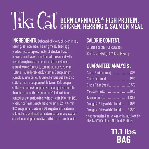 Miniatura 4 de Tiki Cat Born Carnivore - Alimento seco para gatos con alto contenido de proteínas, harina de pollo, arenque y salmón, bolsa de 11.1 libras