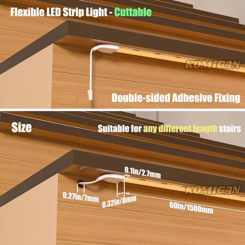 Miniatura 5 de KMG-3233 - Kit de iluminación LED inteligente para escaleras con movimiento activado, tira de luz LED cortable de 60 pulgadas para luces LED