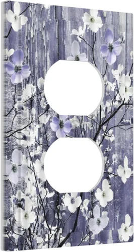 Miniatura 142 de Cubierta de interruptor de luz de 3 cuadrillas con diseño de flores azules púrpuras, cubierta de placa de pared de triple palanca, arbustos florales