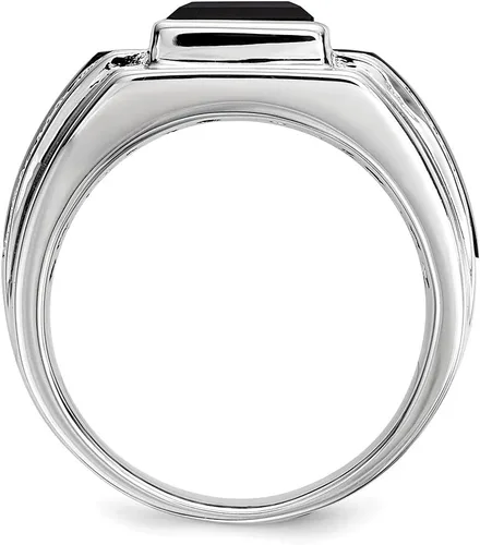 Miniatura 2 de Diamond2Deal Anillo de plata de ley 925 con ónix y diamante para hombre, Diamante