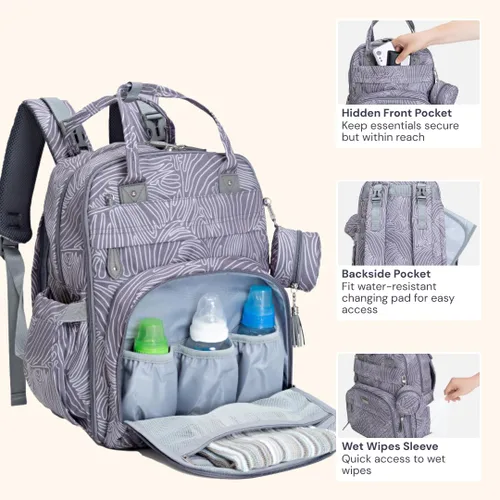 Miniatura 5 de BabbleRoo Pañalera Mochila - Bolso de Viaje para Artículos Esenciales del Bebé - Mochila Multifunción Resistente al Agua para Pañales, Bolso