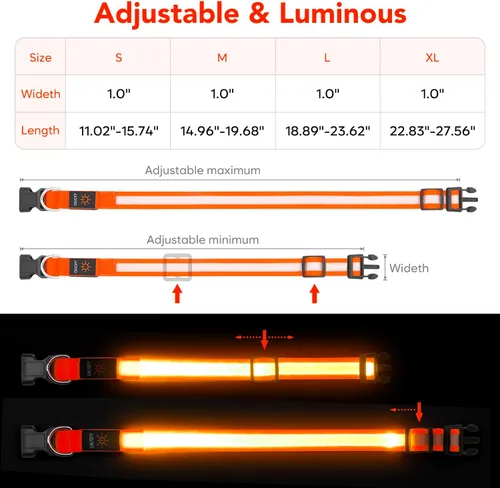 Miniatura 5 de Vizpet Collar LED para Perros, Collar para Perros con Luz Ajustable Recargable por USB Super Brillante Luz de Seguridad Collares Brillantes
