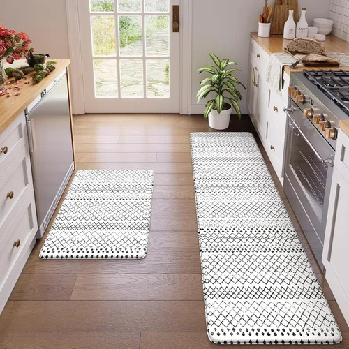 Miniatura 73 de KIMODE - Juego de 2 tapetes de cocina bohemios, antifatiga, antideslizantes, impermeables, ergonómicos, acolchados, cómodos, para lavandería, Caqui