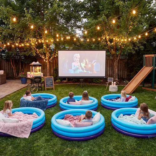 Miniatura 7 de VioraWhite Paquete de 6 piscinas inflables para niños pequeños de 34 x 10 pulgadas, piscina inflable azul para niños, piscina pequeña de 3 anillos