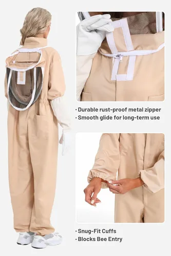 Miniatura 4 de Trajes de abeja para mujer a prueba de picaduras con guantes de piel de oveja y traje de apicultor y protección profesional de apicultor traje total
