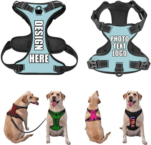 Miniatura 8 de Arnés para perro personalizado con nombre y número de teléfono, chaleco personalizado para perro, arnés reflectante ajustable para mascotas, beige, S