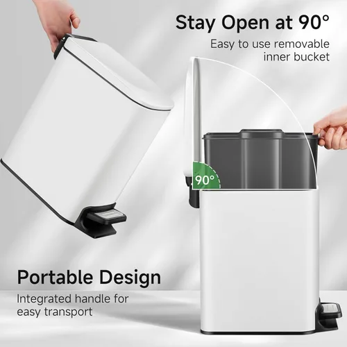 Miniatura 4 de TIPGO Cubo de basura delgado para baño con tapa de cierre suave, pedal escalonado, cubo de basura de acero inoxidable de 6 litros/1.6 galones, cubos