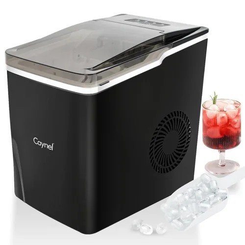 Máquina para hacer hielo para encimera, 9 cubitos de hielo listos en 6 minutos, 26 libras/24 horas, luces indicadoras LED, compacta, portátil, con